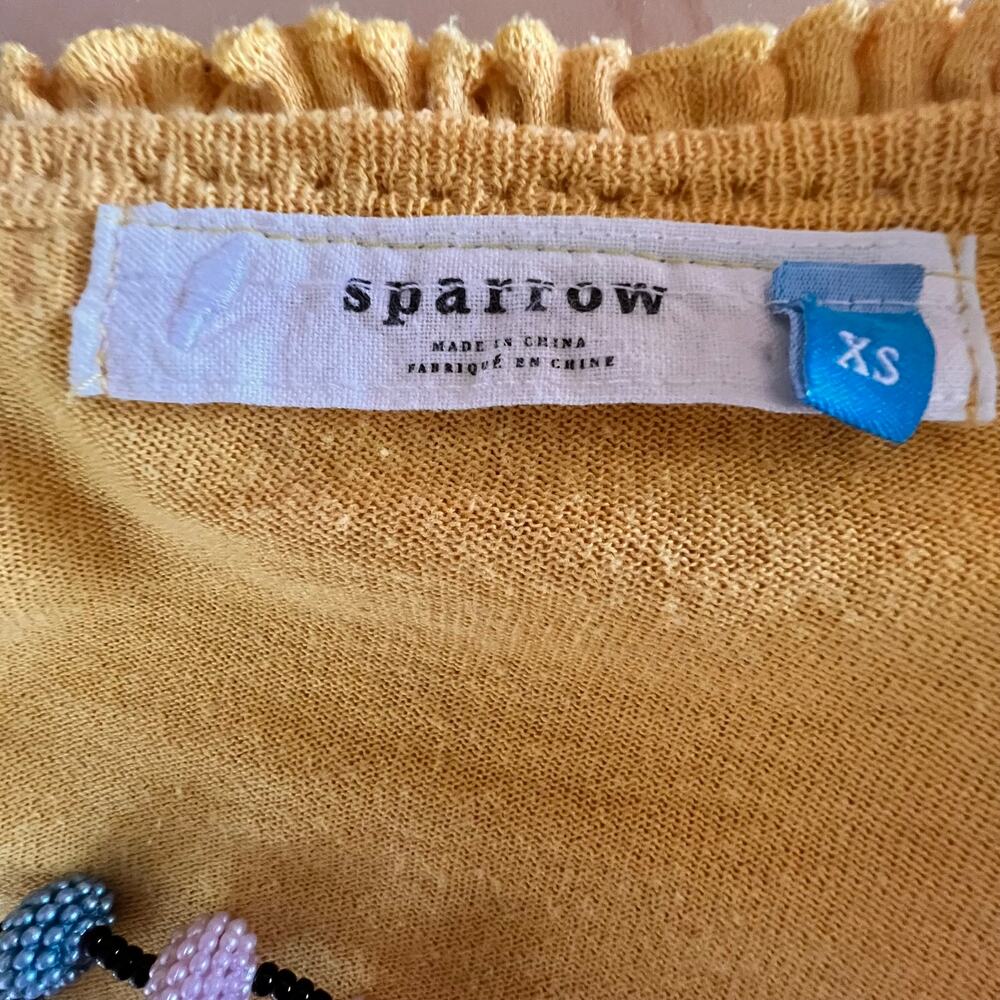 Sparrow Button Front Cardigan Sweater Ruffle Yellow Cotton Knit XS - Picture 9 of 11